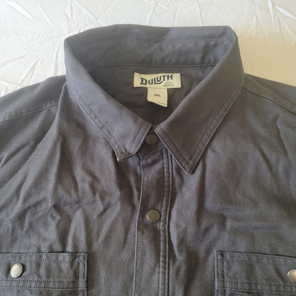 Duluth Trading Jacket Men 2XL Gray Long Sleeve Canvas Flannel Lined Coat Pockets - Picture 2 of 9